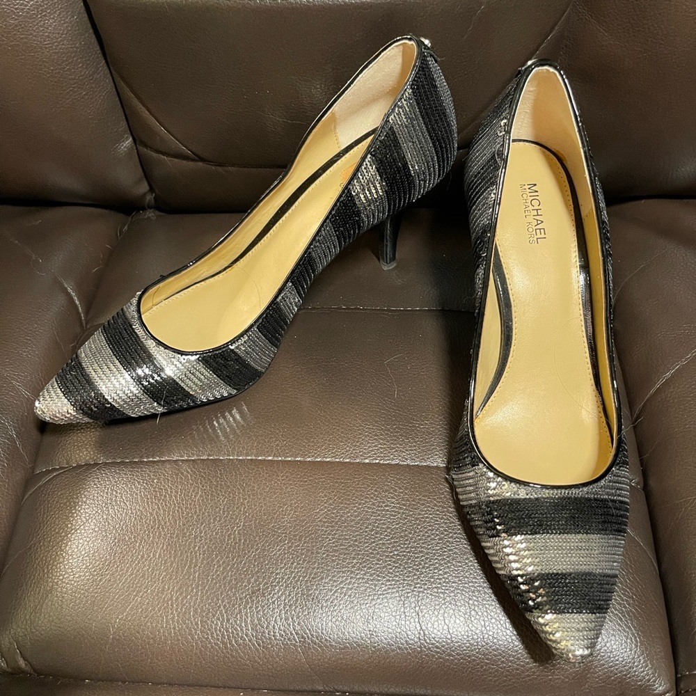Michael Kors Striped Black and Silver Heels